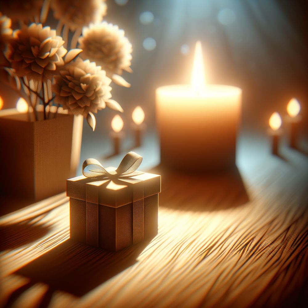 A heartwarming image of a comforting gift beside a lit candle to evoke the sense of memory and remembrance.