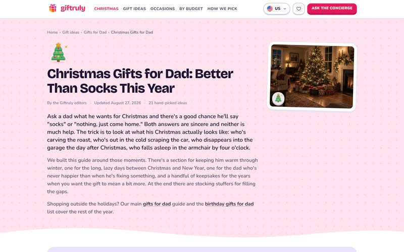 Screenshot: A gift guide (desktop)