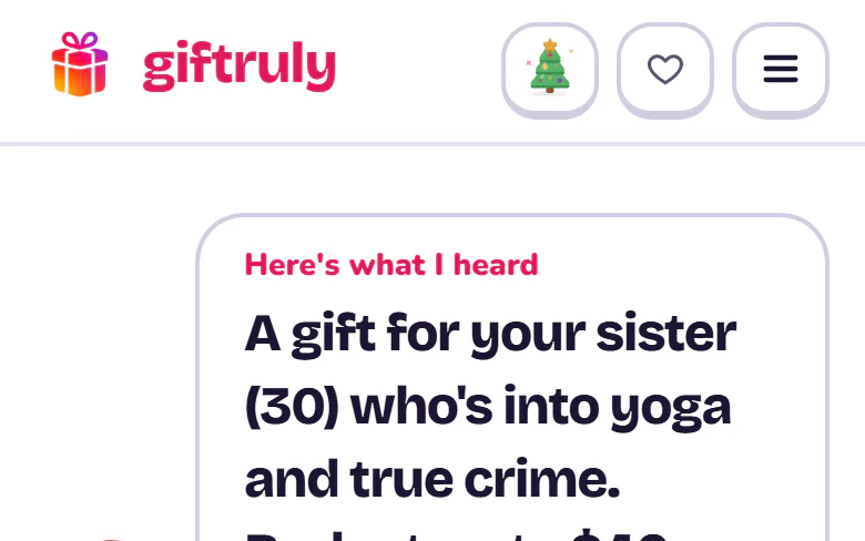Screenshot: Gift finder answer (phone)
