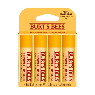Burt's Bees Original Beeswax Lip Balm, 4-Pack