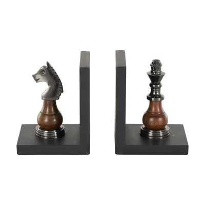 Fermalibri scacchi in alluminio nero Globe Decor