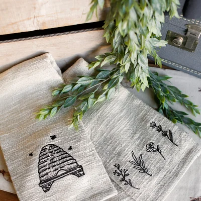 Little Burlap Barn Embroidered Linen Towel