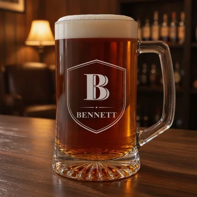 Groovy Guy Gifts personalized monogram beer stein, 25 oz engraved glass