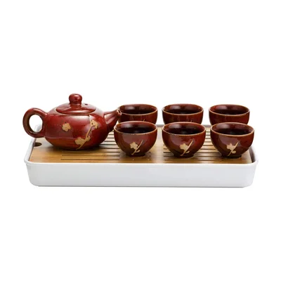 TJ Global Ceramic Tea Set with Bamboo Tray