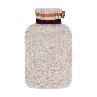 fashy Hot Water Bottle with Turtleneck Knitted Cover, 2.0 L, Beige