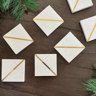 Eastern Sequoia Square Marble Coasters, Set of 4