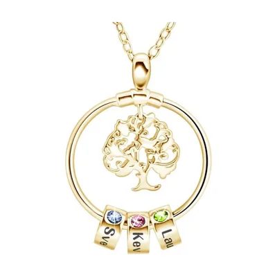 Collier arbre de famille avec prénoms et pierres de naissance