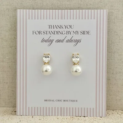 Bridesmaid Pearl Drop Earrings with Card