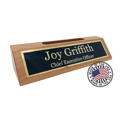 Personalized Wood Desk Nameplate with Card Holder