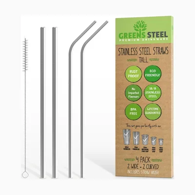 Pailles en inox Greens Steel avec goupillon