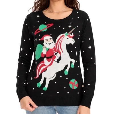Tipsy Elves Women's Santa Unicorn Christmas Sweater