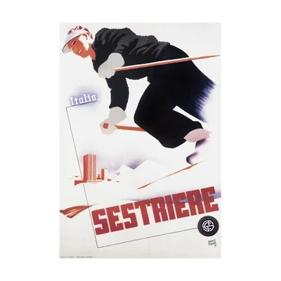 Skiing in Sestriere, Italy c.1935 Ski Poster