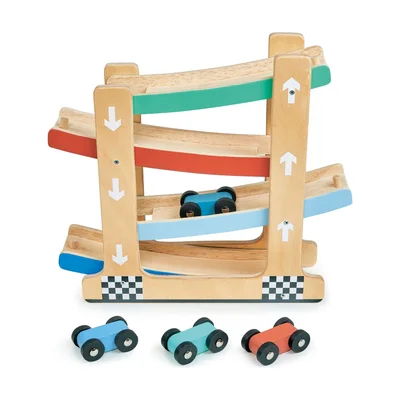 Mentari Toys Klick-Klack-Bahn aus Holz mit 4 Autos